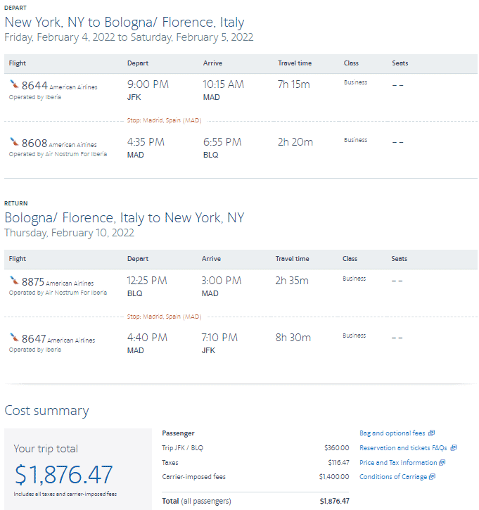 Bologna New Business Class Fares from the U.S. from 1,876 R/T First