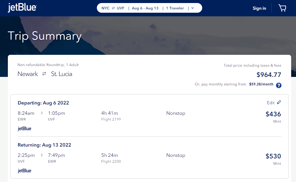St. Lucia Business Class Fares from the U.S. from 964 R/T First